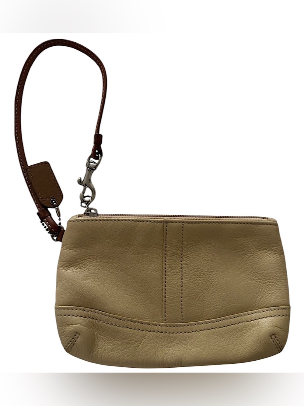 Coach Tan Smooth Leather Corner Zip Wristlet Pouch Wallet